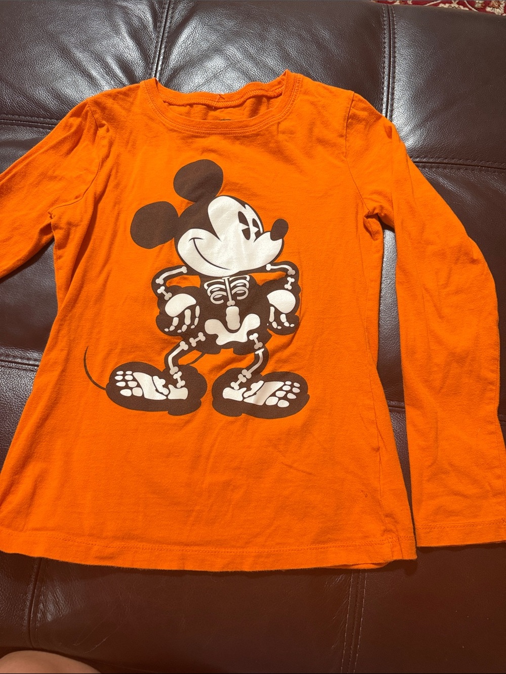 Disney Orange Long Sleeve Mickey Skeleton Tee